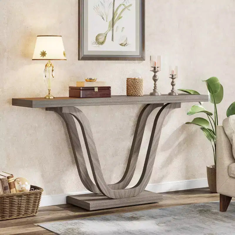 Table console de ferme, Gris clair, Pieds en U