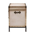 Malle Table de Chevet Vintage en Toile à 2 Tiroirs, Blanc/Café/Noir