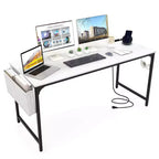 Costway 60 Modern Computer Desk with Charging Station with Storage Bag & Headphone Hook White