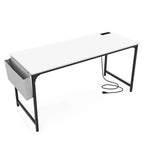 Bureau d'ordinateur moderne avec station de charge, pochette de rangement et crochet pour casque, blanc