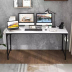 Bureau d'ordinateur moderne avec station de charge, pochette de rangement et crochet pour casque, blanc