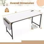 Bureau d'ordinateur moderne avec station de charge, pochette de rangement et crochet pour casque, blanc