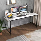 Bureau d'ordinateur moderne avec station de charge, pochette de rangement et crochet pour casque, blanc