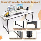 Bureau d'ordinateur moderne avec station de charge, pochette de rangement et crochet pour casque, blanc