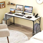 Bureau d'ordinateur moderne avec station de charge, pochette de rangement et crochet pour casque, blanc