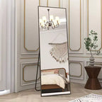 Miroir de sol rectangulaire pleine longueur, design incliné, noir/or