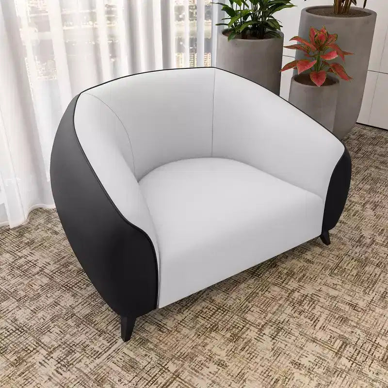 Fauteuil d'appoint individuel en cuir avec pieds en acier inoxydable, Noir/Blanc