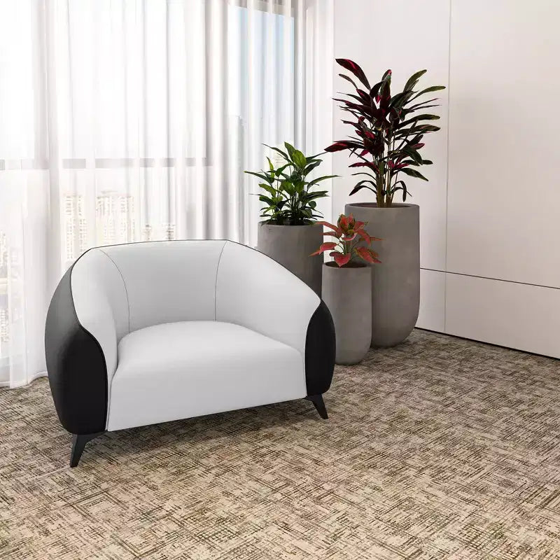 Fauteuil d'appoint individuel en cuir avec pieds en acier inoxydable, Noir/Blanc