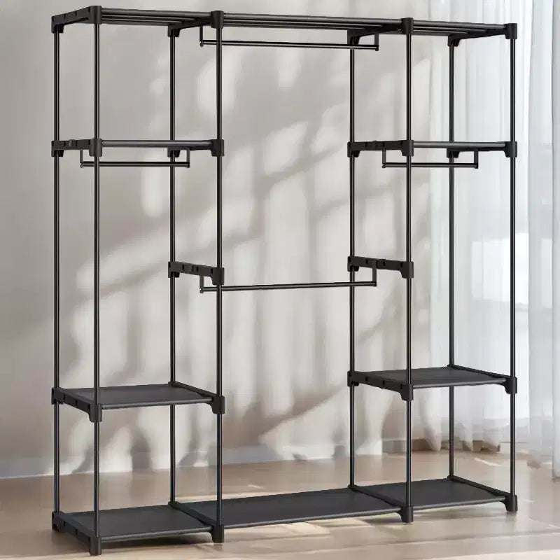 Système de rangement portable autoportant, portant à vêtements avec étagères et tringles de suspension pour chambre et vestiaire Noir