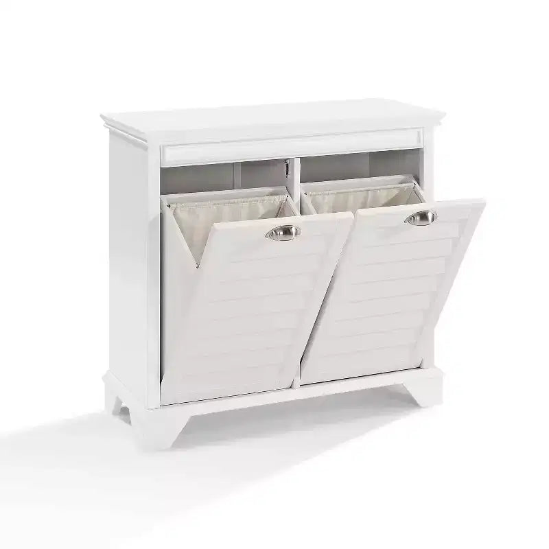 Panier à linge en bois avec doublure amovible, 2 compartiments