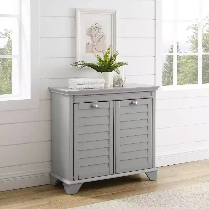 Panier à linge en bois avec doublure amovible, 2 compartiments