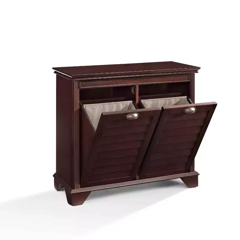 Panier à linge en bois avec doublure amovible, 2 compartiments