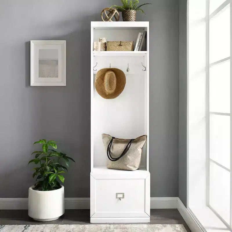 Porte-manteau avec crochets et rangements, MDF avec placage bois