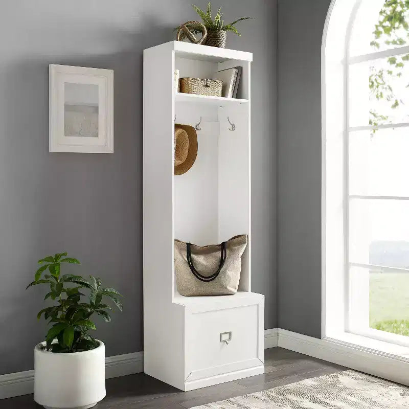 Porte-manteau avec crochets et rangements, MDF avec placage bois
